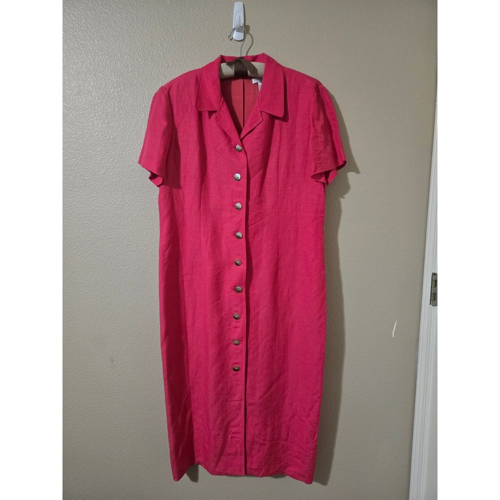 Annie Alexander vintage Pink Button Front Midi Dress Short Sleeve Size 14